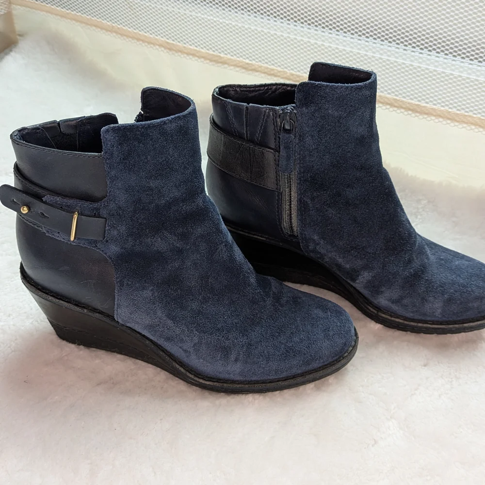 Cole Haan X Nike Air 5B Wedge Boots Dark Blue Ankle Booties Suede Leather - Picture 8 of 8